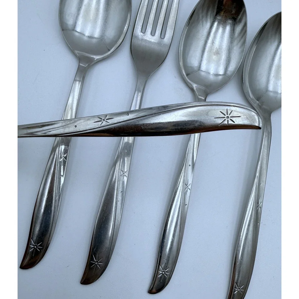 5 Oneida Community TWIN STAR‎ Flatware Pieces 4 Table Soup Spoons 1 Fork Vtg 60s